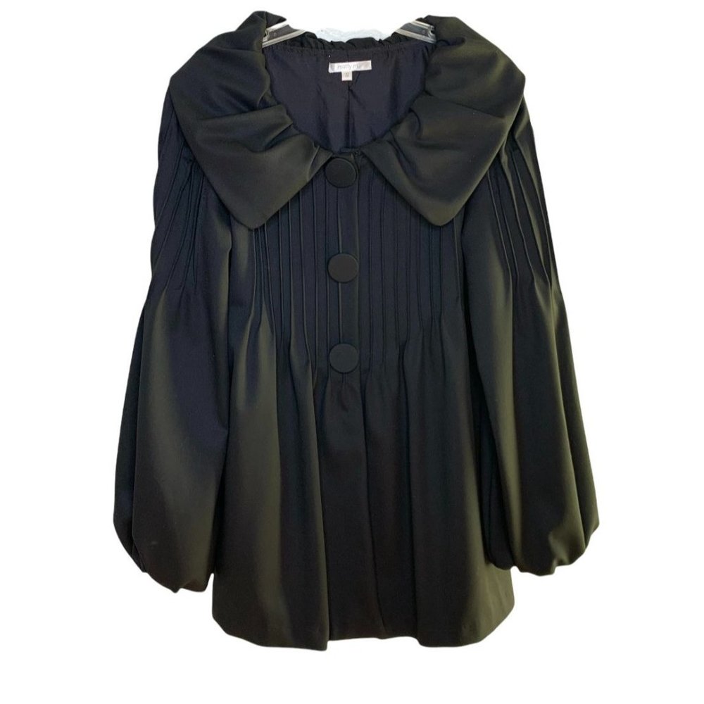 Matty M Black Pleated Coat with Bishop Sleeves